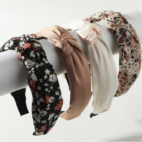 H21 ❤️ 4 Pack Chic Floral & Solid Knot Headbands Soft Fabric - Picture 3 of 4